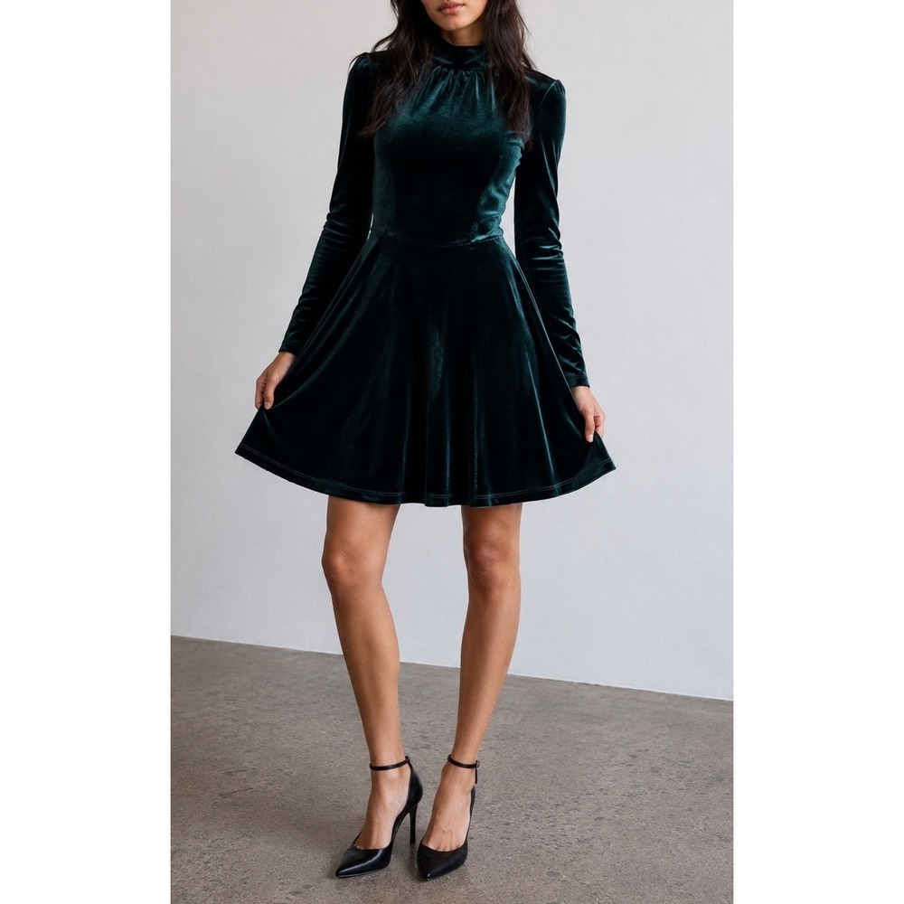 American Apparel Dress Women Size XS Velour Long Sleeve Witchy Romantic Green